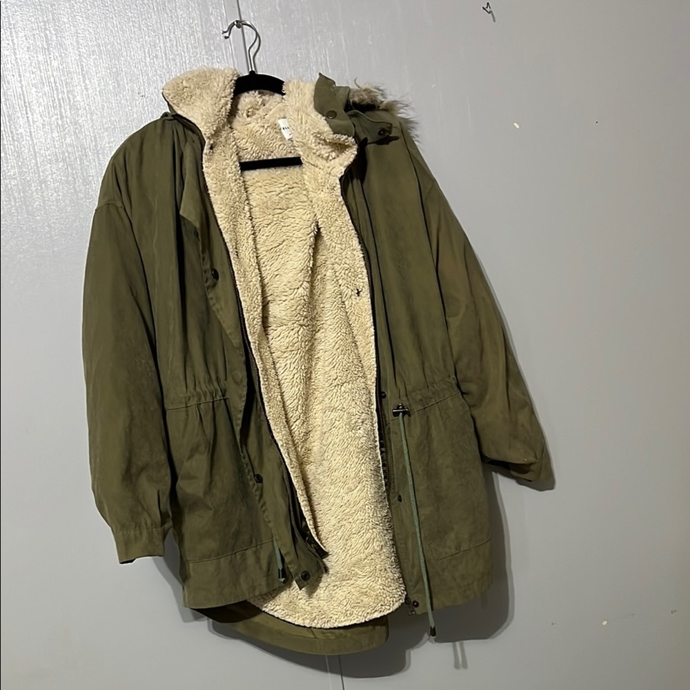 Olive Green Parka with Faux Fur Lining